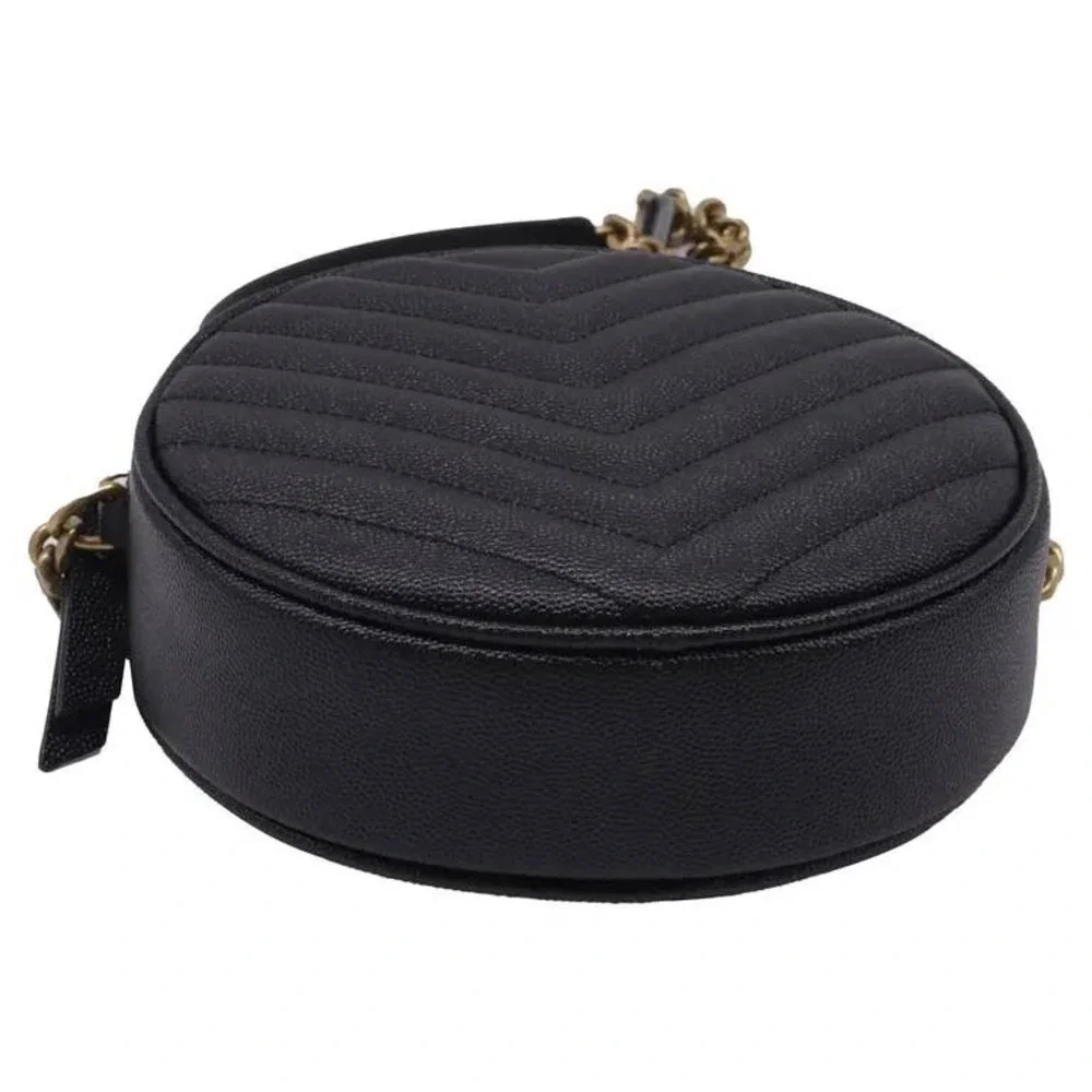 Saint Laurent Vinyle Round Camera Bag Black Chevron Quilted Leather YSL Gold